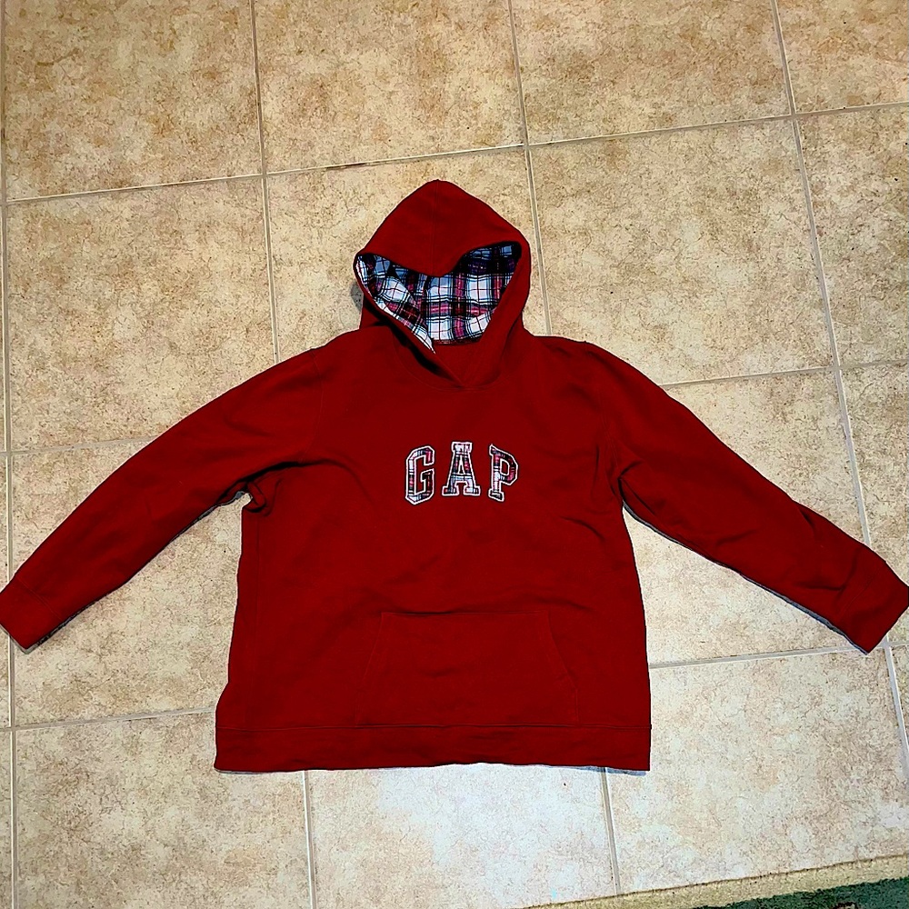 Women’s GAP Logo/Spell Out Pullover Hoodie Size XXL w/ Plaid Logo & Hood Liner